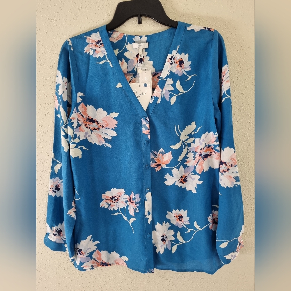 Joie Michi Blue Floral Printed Silk Blouse Size S. New With Tags.